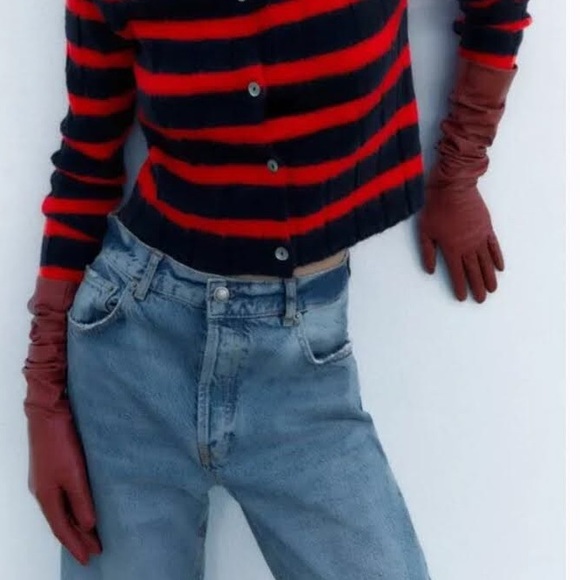 Zara 100% genuine leather red long opera gloves - Picture 3 of 11